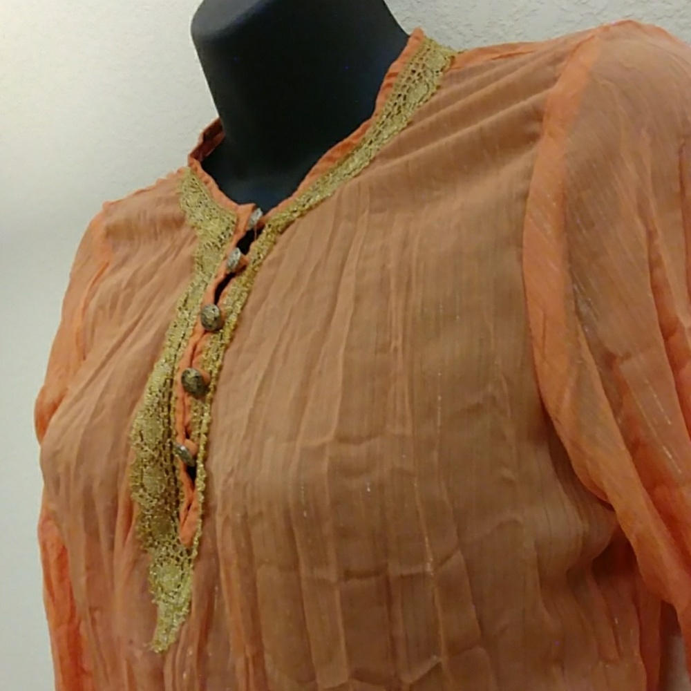 Cache Gauze & Metallic Sheer Blouse - image 2